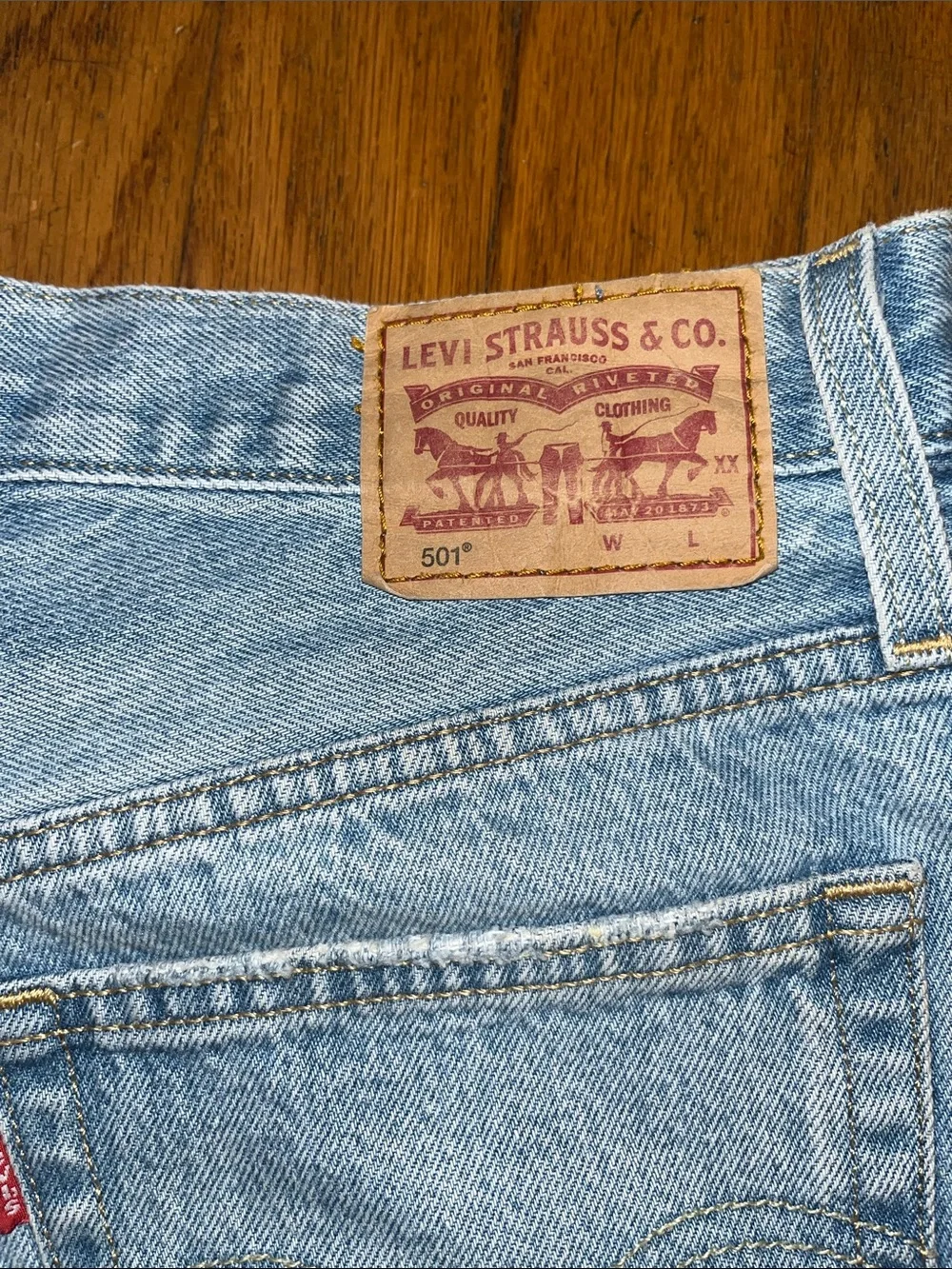 Levi’s 501 Denim Distressed  Women’s Button Fly Shorts - Light Blue Size 27